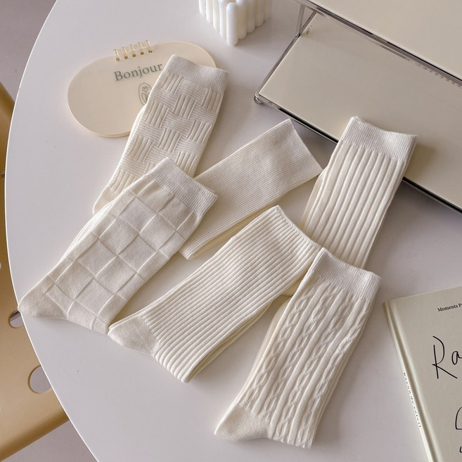 여성 순면 땀흡수 푹신한 JK 스타일 중목양말 6켤레