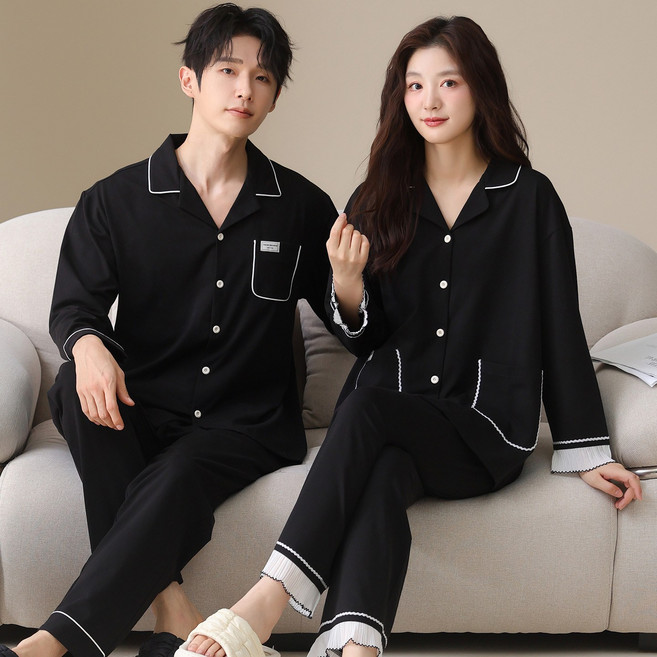 마르도 초소프트한 초면 소재 남녀 공용 커플 파자마 세트 심플한 디자인
