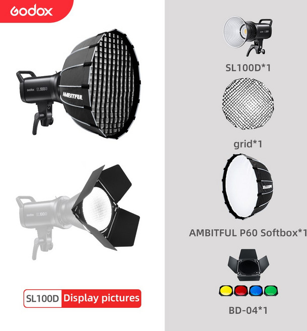 Godox SL100D SL-100D 100W 5600K 화이트 버전 LCD 패널 LED 비디오 라이트 연속 출력 보웬 마운트 스튜디, 03 SL100DKit 11, 1개