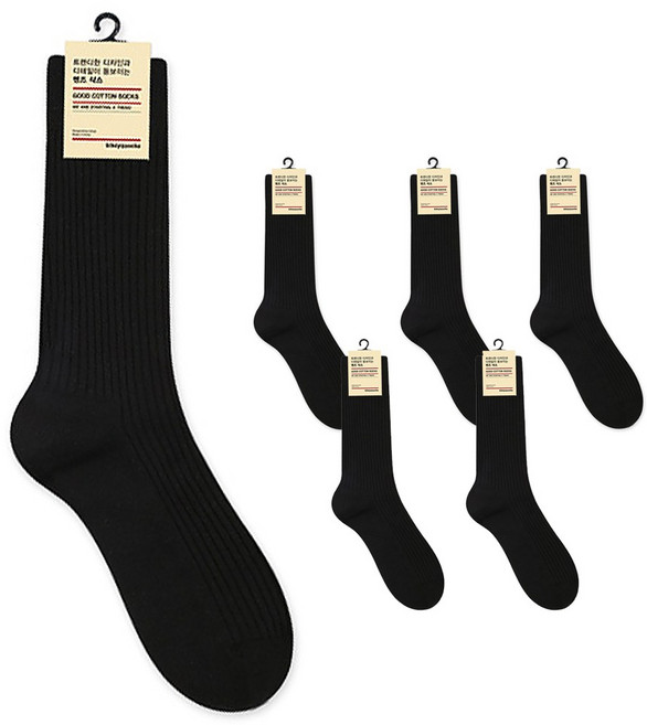 [5켤레 한세트] 국산 남성 두툼한 골지 드레스 삭스 정장양말 품질 좋은 데일리 장목 양말