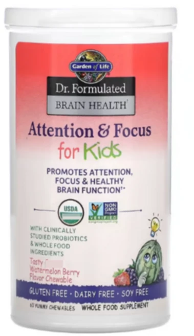 가든오브라이프 닥터포뮬레이티드 브레인 헬스 어텐션 포커스 워터멜론 베리 츄어블 60정, 1개 - 쿠팡