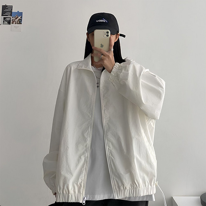 지쥬 여성 바람막이 초경량 집업 오버 봄 여름 자켓 무지 블랙&화이트 m~3xl