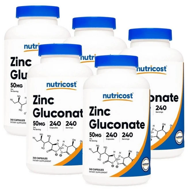 뉴트리코스트 글루콘산 아연 징크 50mg 캡슐 Nutricost Zinc Gluconate, 240정, 5개 - 쿠팡