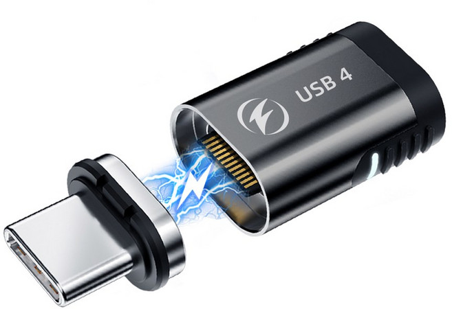 140W USB4.0 마그네틱 어댑터 고속 충전 자석 변환기 USB C-유형 C 40Gbps 데이터 동기화 커넥터 8K@60Hz U, 01 Dark grey, straight one