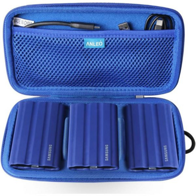 삼성 T7 쉴드용 Anleo 하드 여행용 케이스 2TB 1TB 4TB 휴대용 SSD USB 3.2 Gen2 외장 솔리드 스테이트 드라이브블랙 드라이브 3개용, Case for 3 Hard Drives, Blue