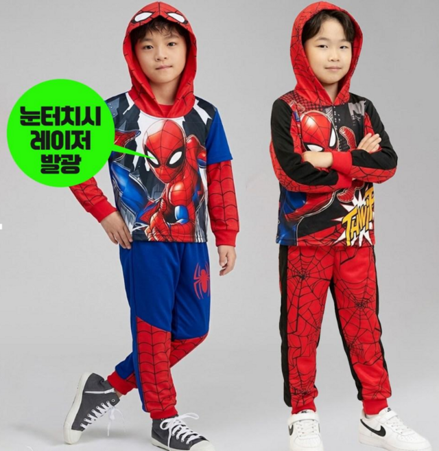 26new 반짝반짝 발광 마블정품 스파이더맨 긴팔 후드 상하복세트 (LED시계증정 국내당일발송)