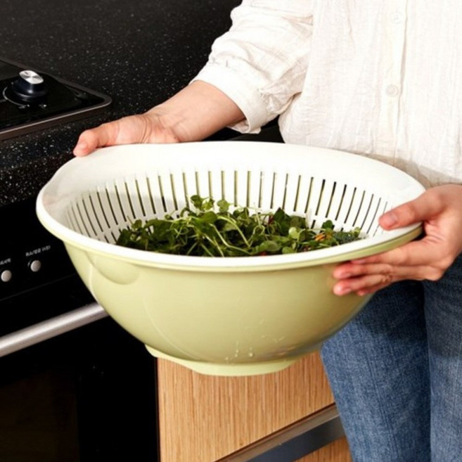 씨밀렉스 대형 원더볼 5.8L 라임 채반+믹싱볼 2p세트 야채 과일 채소 워시 바구니