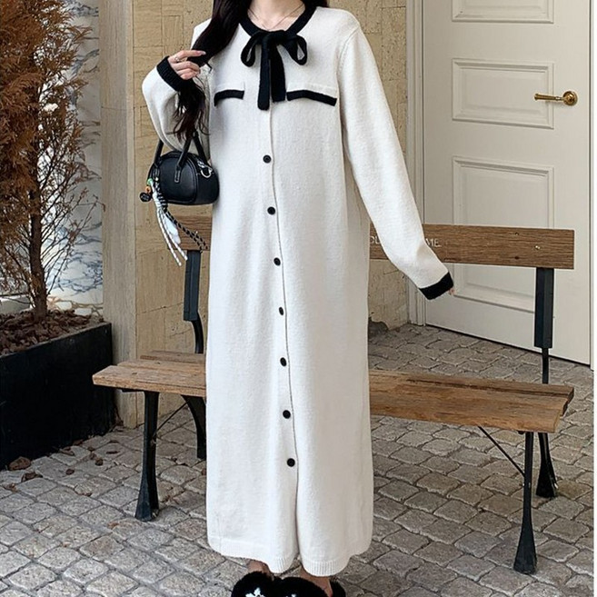 임산부 긴팔 원피스 봄가을 임부복 빅사이즈 코디 여성 원피스 겨울 캐주얼 기질 니트 원피스 LJX