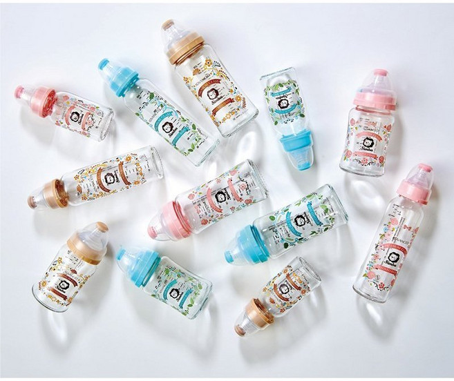 小獅王 蘿蔓晶鑽玻璃奶瓶, 1個, 寬口270ml【圓孔】S奶嘴,藍色