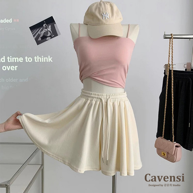 Cavensi 芭蕾風 抽繩鬆緊腰 A字短裙 褲裙
