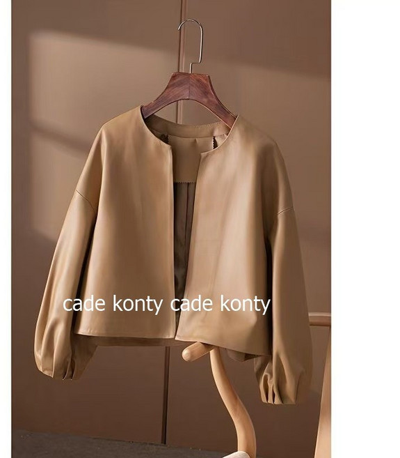 cade konty여성 양가죽 자켓 심플 간절기 아우터 라운드 루즈핏 퍼플 소매cade konty