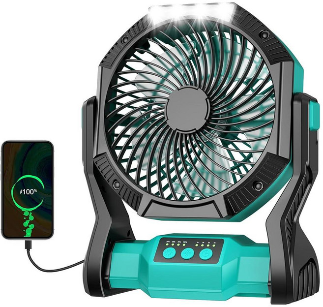 Aynvixt 휴대용 충전식 팬 20000mAh 배터리 전원 캠핑 팬 LED 조명 및 후크 포함 270° 조절 가능 4단 속도 야외 텐트 여행 BBQ 자동차를 위한, Aynvixt 휴대용 충전식 팬, 20000mAh 배터