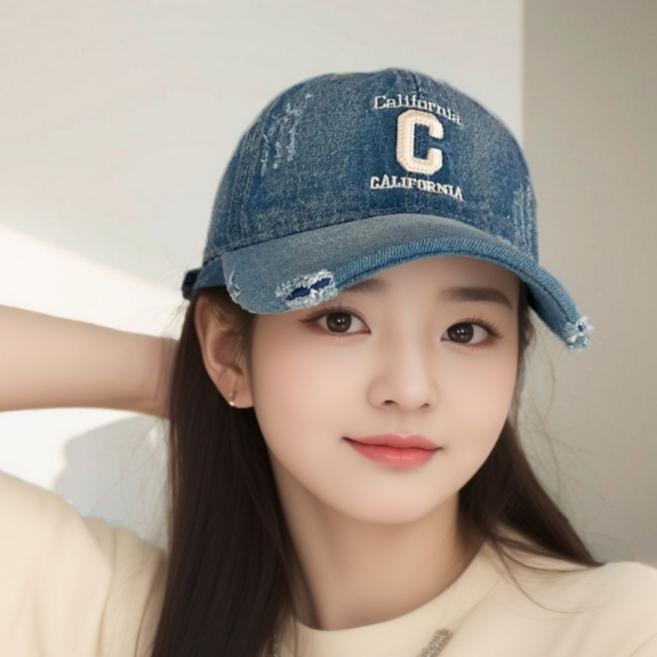 SUNALIFE C자수 청모자 데님 볼캡 빈티지 모자 남녀공용 야구 캡모자 4color