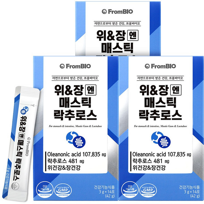 프롬바이오 위&장엔 매스틱 락추로스 유산균 매스틱검 프로바이오틱스 유산균 다이어트, 42g, 3박스