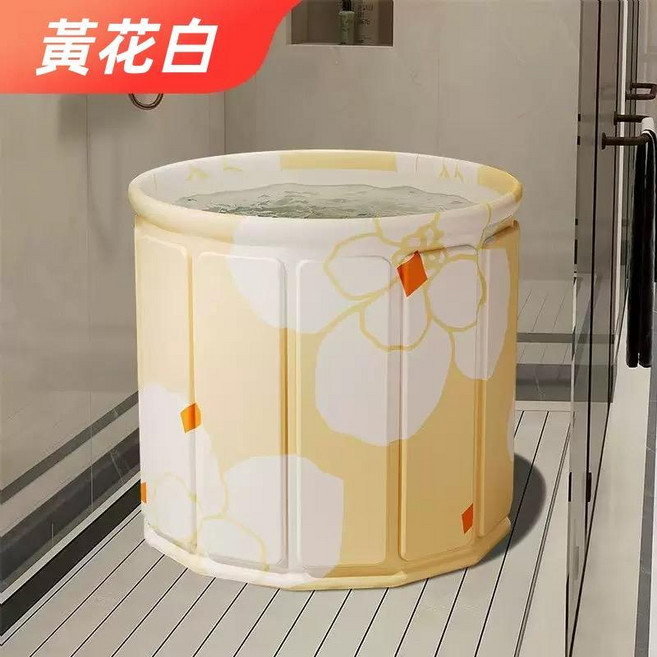 折疊泡澡桶 免安裝 加厚浴缸 澡盆 洗澡桶, 1個, 白色【70CM密度板+三合一贈品】