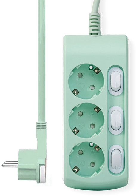 러그박스 납작 멀티탭 개별 스위치 파스텔 3구 1.5m 4컬러 (민트 블루 퍼플핑크 핑크) 플랫 플러그 고용량, 민트, 1개