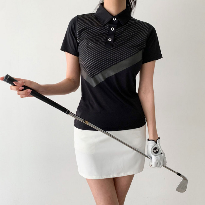 [순이야] J. 여성 빅사이즈 국내제작 골프 빗살 나염 카라 반팔 티셔츠