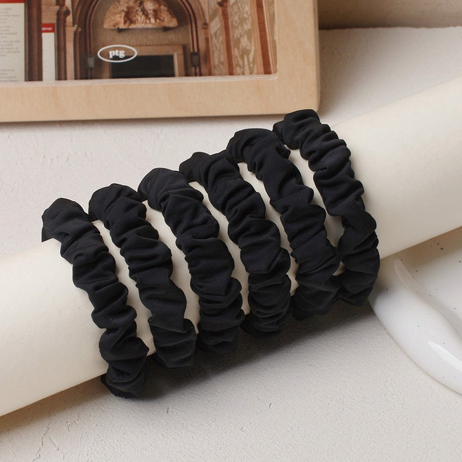 초콜리트쥬얼리 6개1세트 에브리데이 무광 유광 블랙 새틴 꼬마 곱창끈 데일리 미니 헤어끈 - 2color