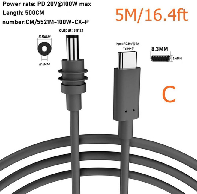 미니 휴대용 코드 야외 보조 타입 입력 전원 케이블, 4. C to D Cable 5M, 1개