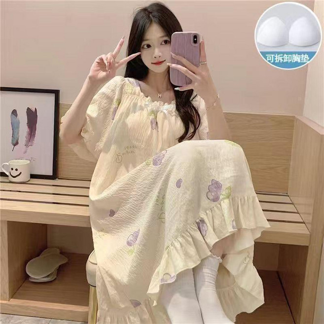 睡裙帶胸墊女短袖家居服