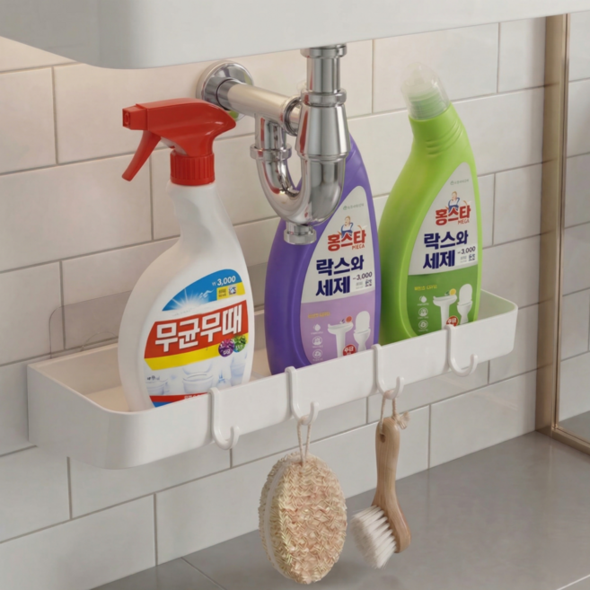 리즈앤모어 욕실 화장실 공중부양 선반 다용도 무타공 거치대, 1개, 화이트