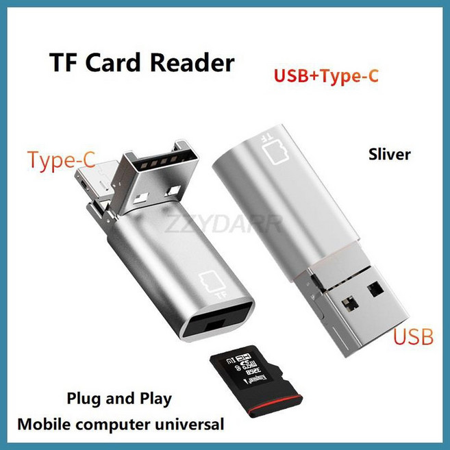 아이폰 호환 TF 메모리 카드 리더기 유형 USB 마이크로 SD 전화 노트북 애플제품 Galaxy 어댑터, U C sliver, 1개