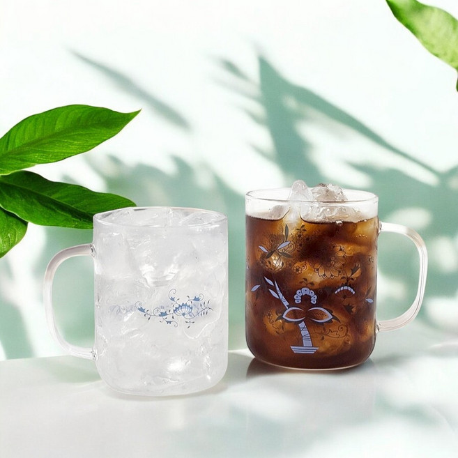 쯔비벨무스터 내열유리 글라스머그 중형 2P세트 강화 유리컵 물컵 예쁜 커피컵 홈카페 선물용 라떼잔, 쯔비벨무스터 글라스 머그 중형 2P, 1세트