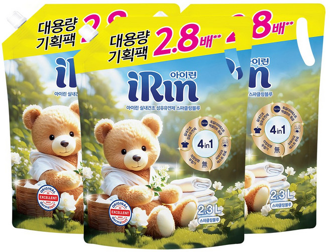 아이린 실내건조 섬유유연제 스파클링블루 리필, 3개, 2.3L