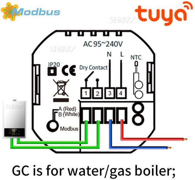 스마트 온도 조절기 가스 보일러전기 바닥 난방레이디에이터 프로그램 제어기 음성 제어 에너지 절약 난방 솔루션, E. 95-240V BLACK White, 1. for Boiler  N, 1개