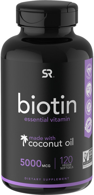 SPORTS RESEARCH 生物素椰子油素食軟膠囊 5000mcg, 120顆, 1罐