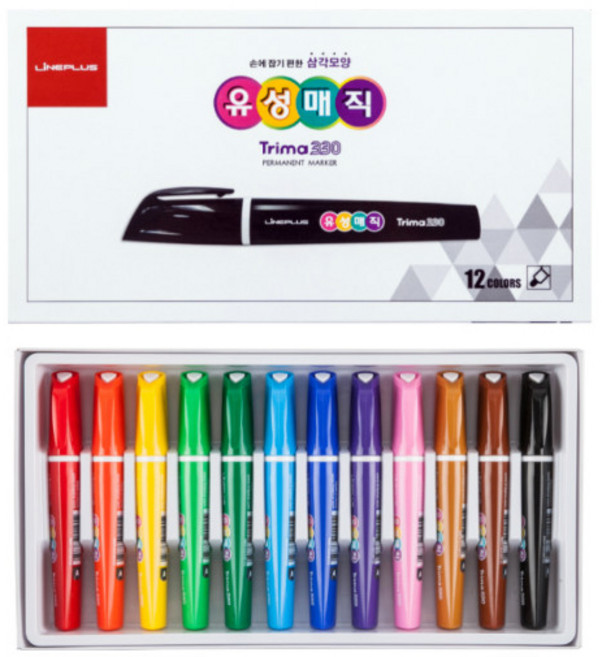 라인프러스 유성매직 12색 세트 손편한 삼각모양, 1개, 혼합