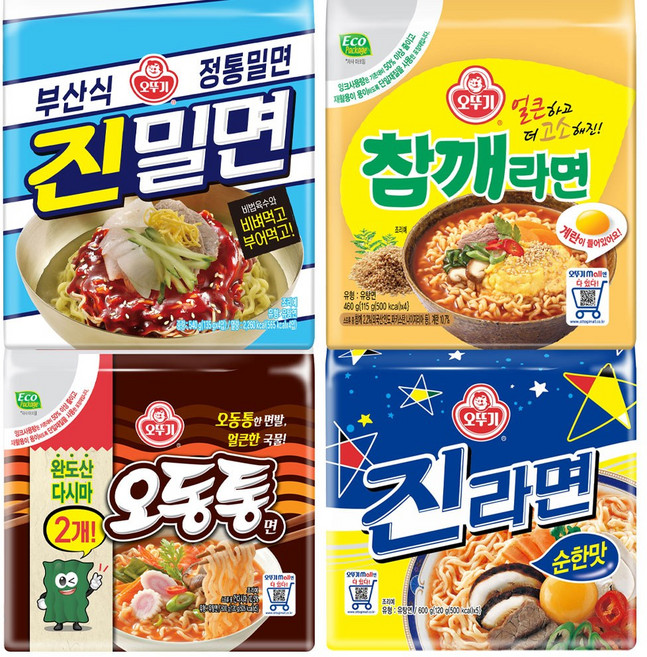 오뚜기라면세트 오동통면5p + 진라면순한맛5p + 진밀면4p + 참깨라면4p, 1세트