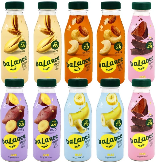 밸런스밀 고단백 한끼 식사 5종 각 2개(총10개), 1세트, 50g - 쿠팡