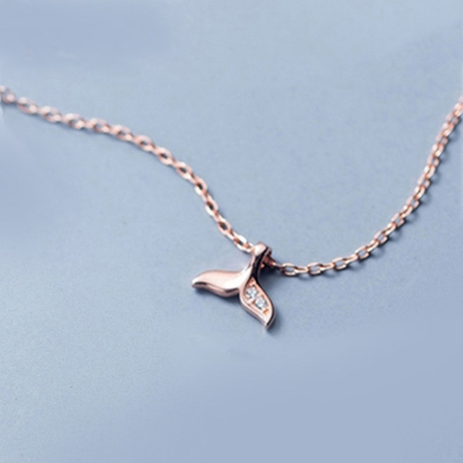 에르모사제이 N022 실버 925 데일리 행운의 고래 인어 꼬리 큐빅 은 목걸이