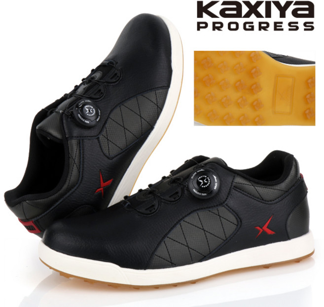 [카시야] 듀크 천연소가죽 남성용 오토락 골프화 BK