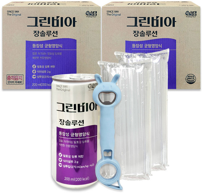 그린비아 장솔루션 30캔 x 2박스 오프너 빨대 세트, 60개, 200ml