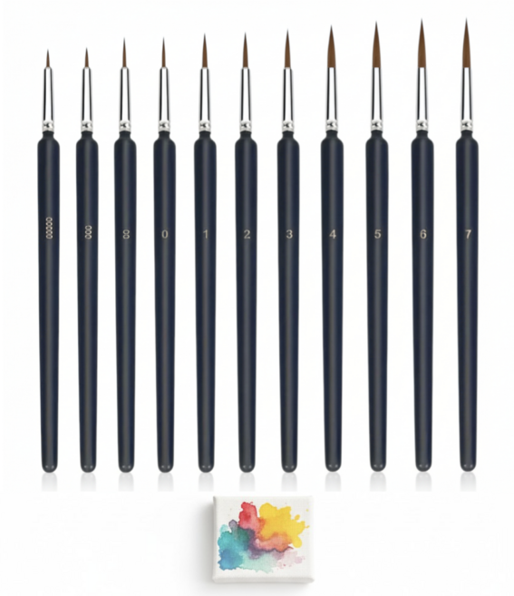 더하임 프리미엄 세필붓 11종 세트 다용도 미술 피규어 미니어처 네일아트 세밀화 채색 캘리그라피 브러쉬, 1세트, 소(00000-7)