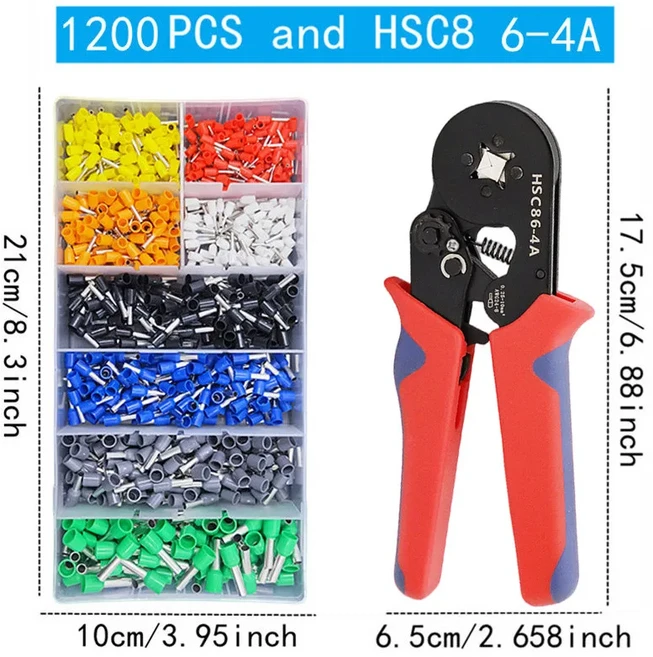 박스형 VE 관형 압착 단자 케이블 전기 커넥터 절연 와이어 튜브 펜치 HSC86-4, 17 1200pcs  and   86-4