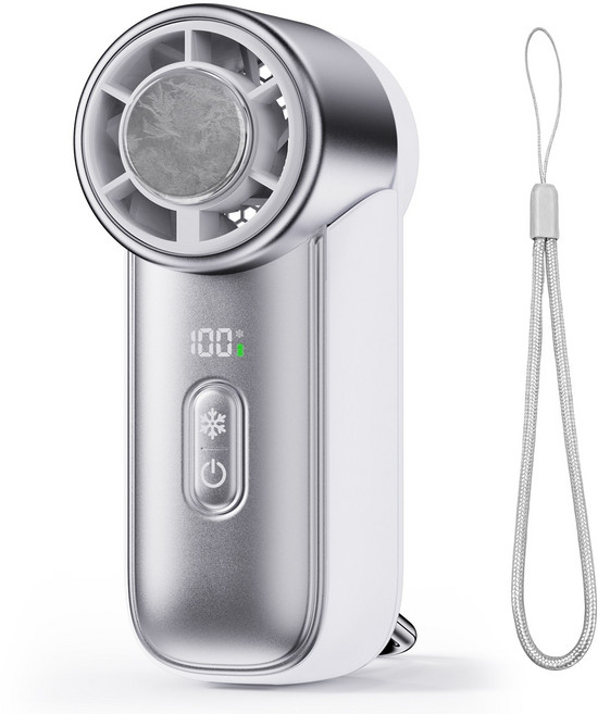 JGUG 휴대용 초미니 선풍기 BLDC 100단 파워풍량 아이스 냉각 쿨링 포켓 손풍기, 실버 화이트, YF15