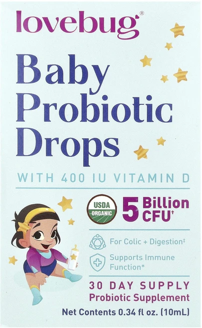 LoveBug Probiotics 비타민D 함유 유아용 프로바이오틱 드롭 10ml(0.34fl oz), LoveBugProbiotics비타민D함유유아용프로바이, 1개, 10ml - 쿠팡