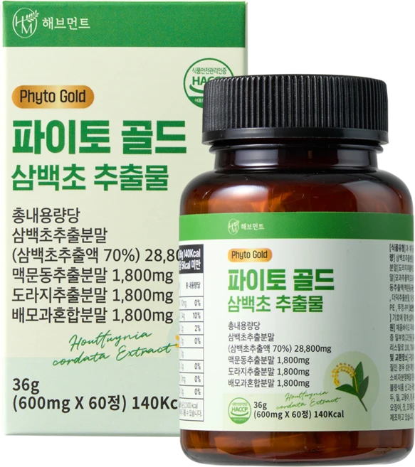 삼백초 추출물 파이토 골드 식약청 HACCP 인증 맥문동추출분말 함유, 1개, 60정 - 쿠팡