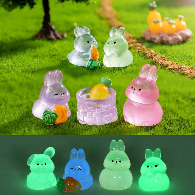 야광 수지 토끼 인테리어 소품 8개 세트, 야광 스타일