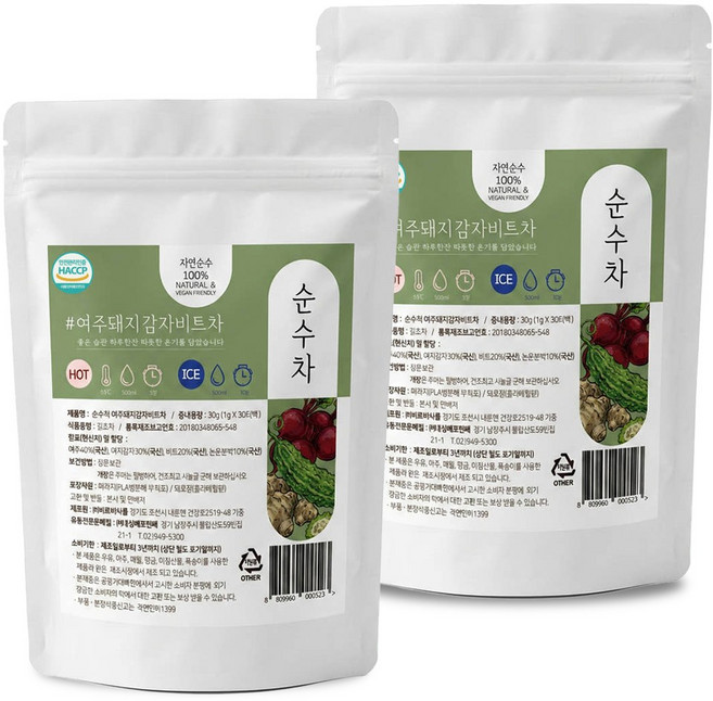 순수차 국산 여주 돼지감자차 비트차 티백, 1g, 2개, 30개입