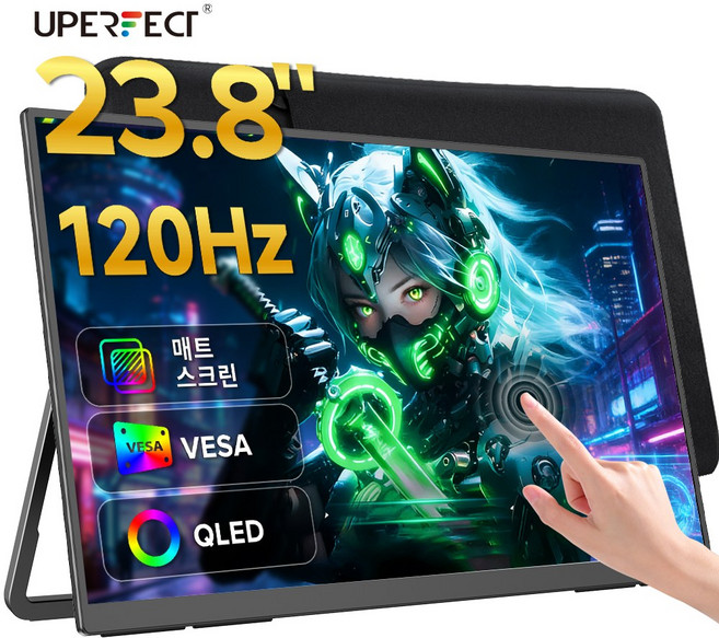 UPERFECT 23.8'' 100Hz 포터블 모니터 휴대용 게임용 DEX 업무용 초대형 화면 USB type-c Ustation, 터치-가방, 60.45cm