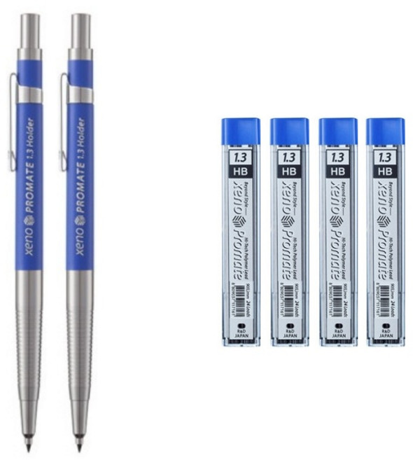 제노 프로메이트 홀더샤프펜 홀더심 세트 (샤프2개+심 수량), 샤프1.3mm2개+HB심4개