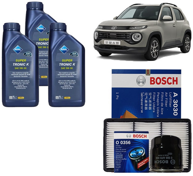 캐스퍼 1.0 가솔린 아랄 수퍼트로닉 K 5W30 SP 3L 엔진오일 필터 세트 0356-3030, 1개