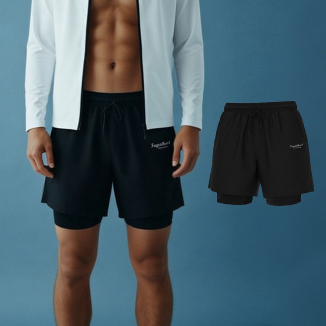 슈가비치 남성용 하의 투인원 멀티 팬츠 반바지 워터레깅스 BH25-32F 수영복