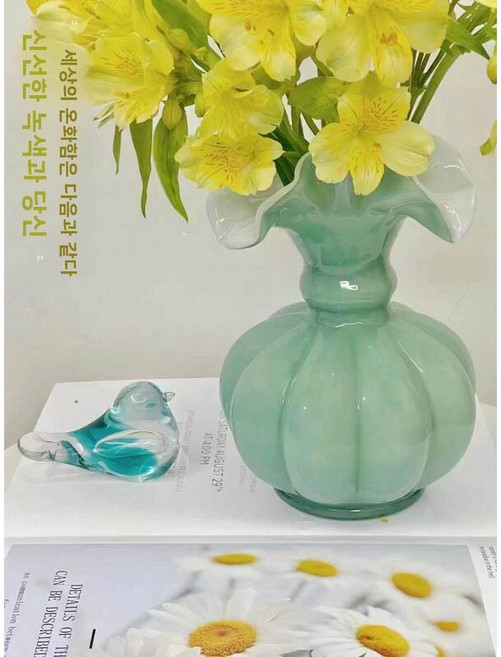 유리 돔 디스플레이 수제 꽃병 유럽 스타일 중국 제조 소재 대형 거실 꽃꽂이 라운지 테이블 장식 꽃받침, 터키석 녹색 펜톤 높이 20 마우스 3