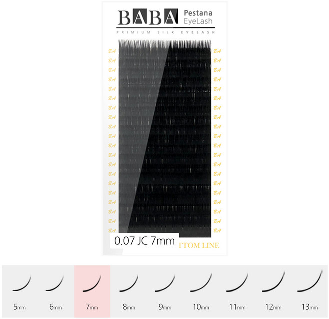 바바 블랙 실크 연장 속눈썹 프리미엄 원사 셀프 샵전용 국가자격증, 1개, 0.07 JC 7mm