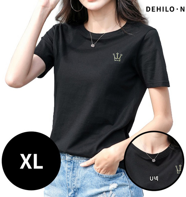 데일로엔 여성 라운드넥 심플 크라운 자수 반팔티